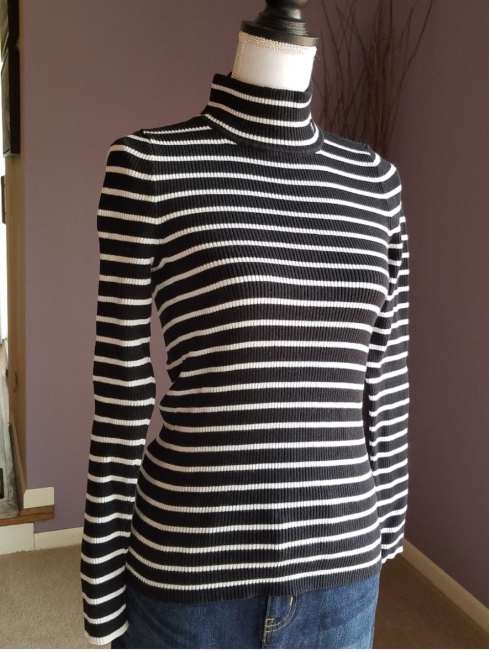 Polo Ralph Lauren Black & White Striped Knit Turtleneck NWOT